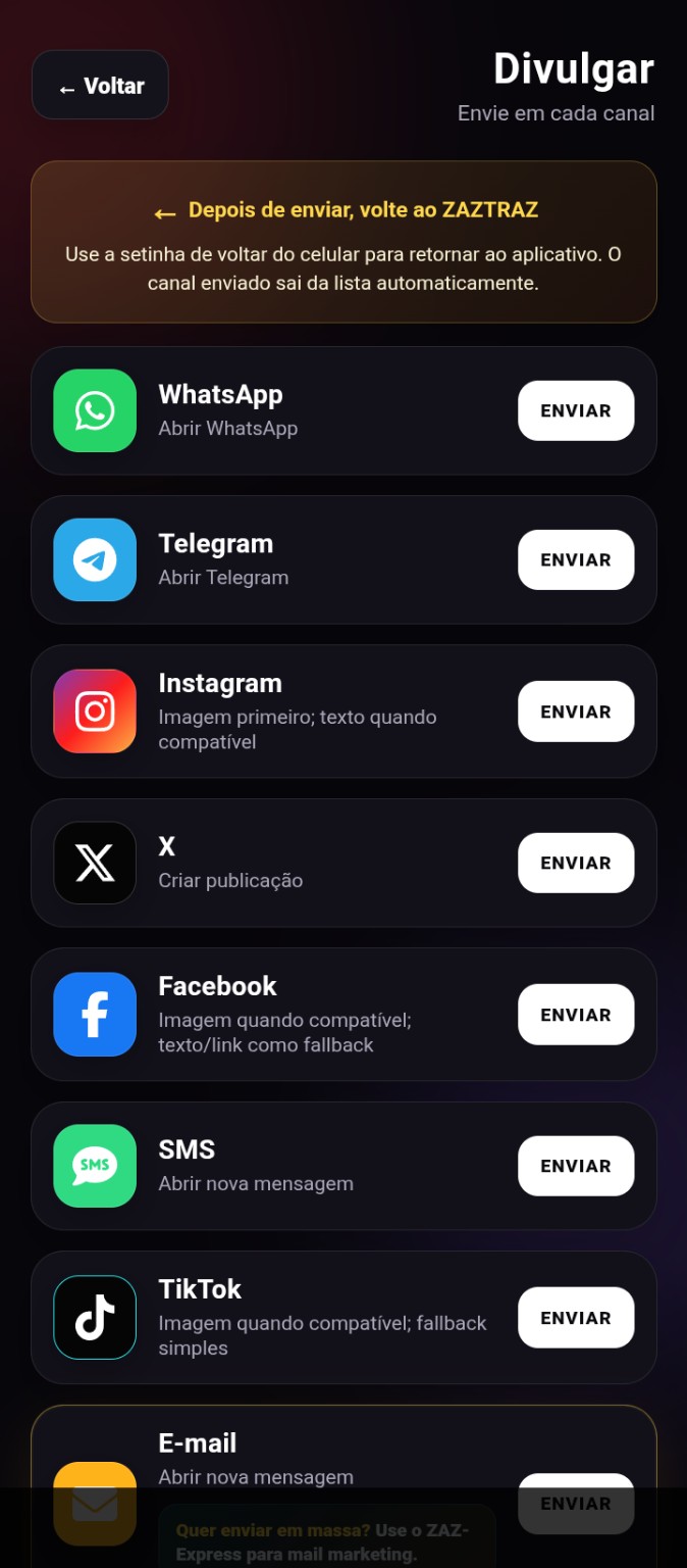 Tela de divulgação do ZAZTRAZ